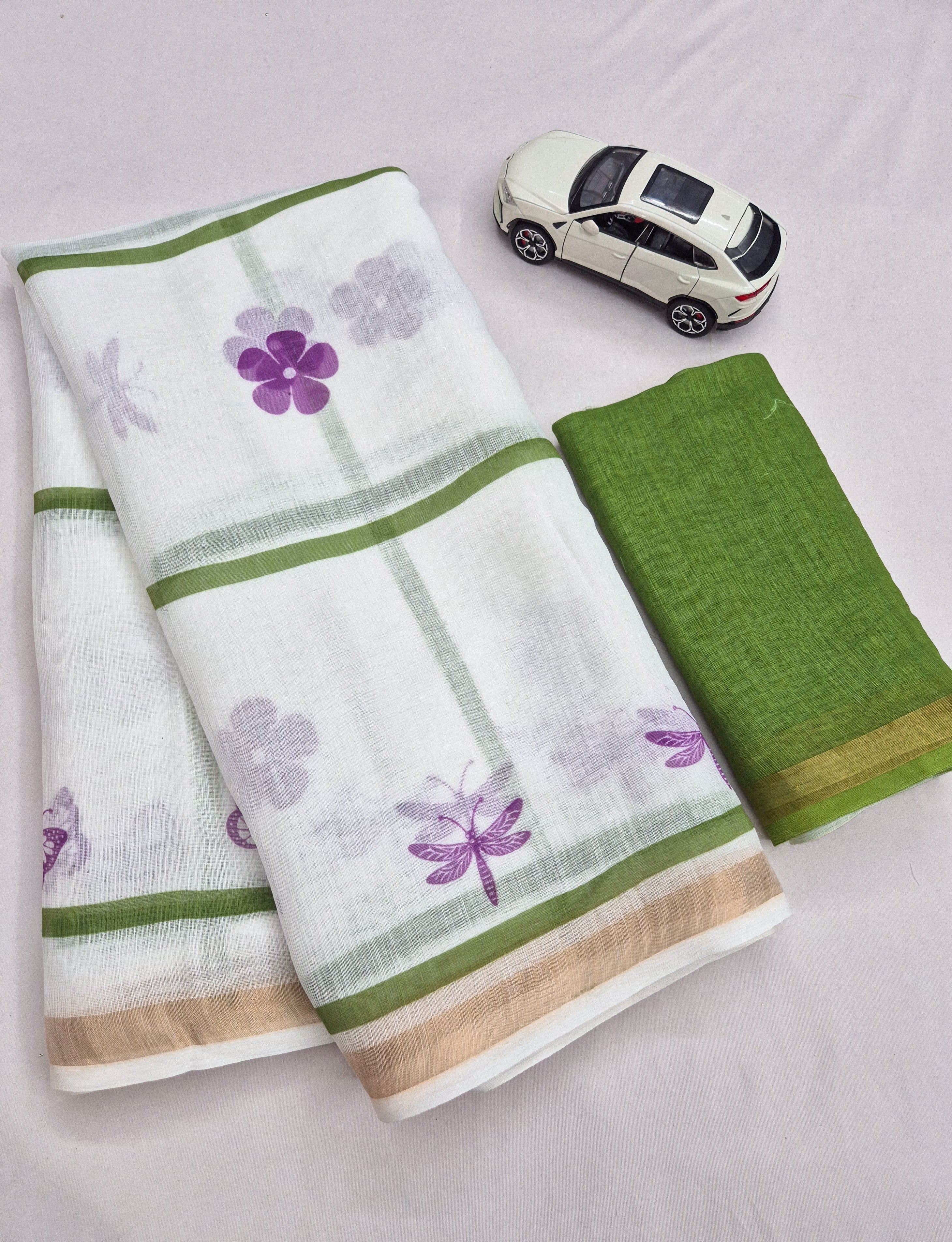 Linen Saree Gold Jari Border