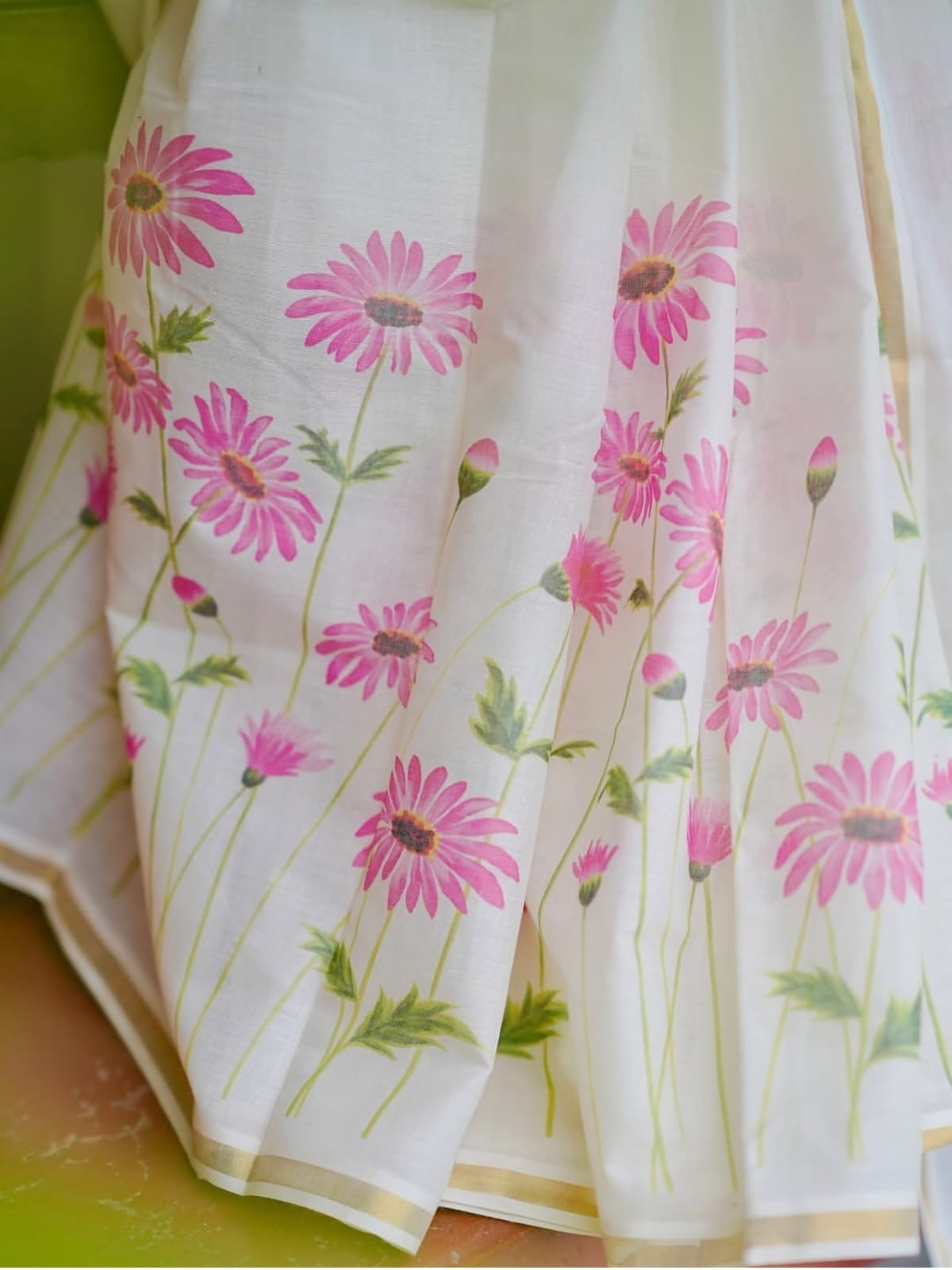 Linen Saree Gold Jari Border