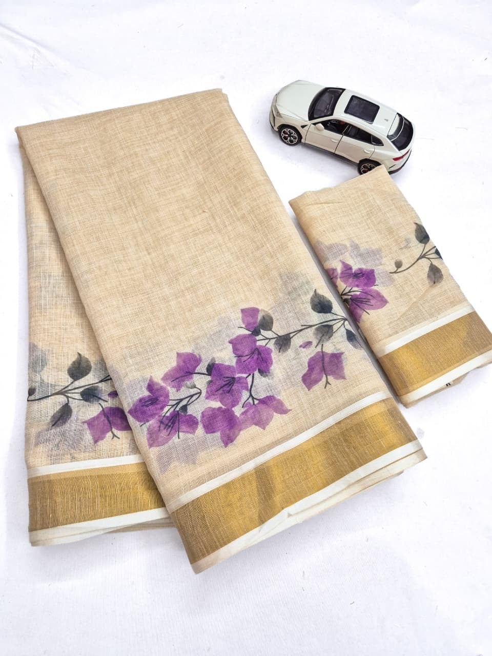 Linen Gold Jari Kerala Saree