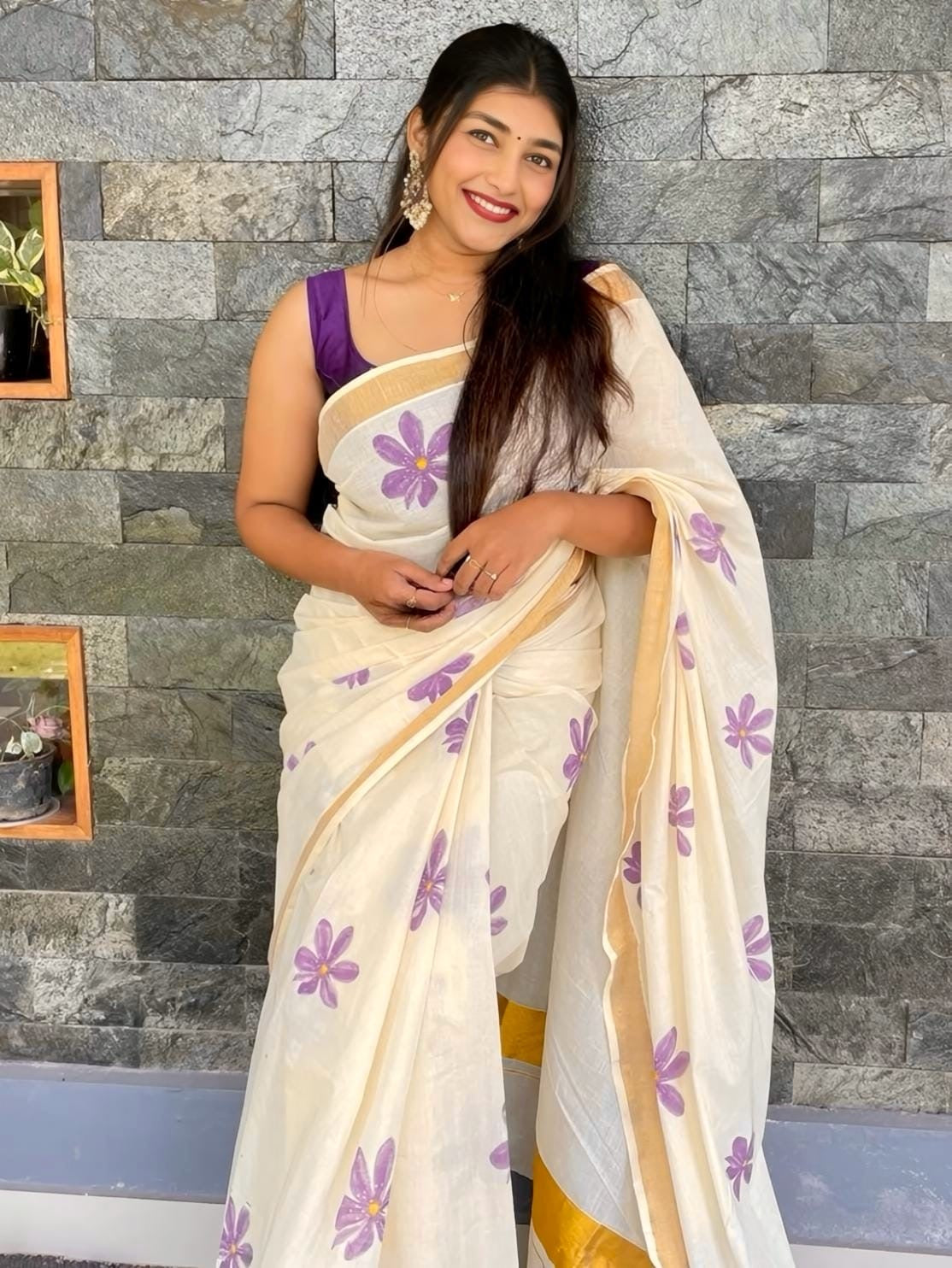 Linen Gold Jari Kerala Saree