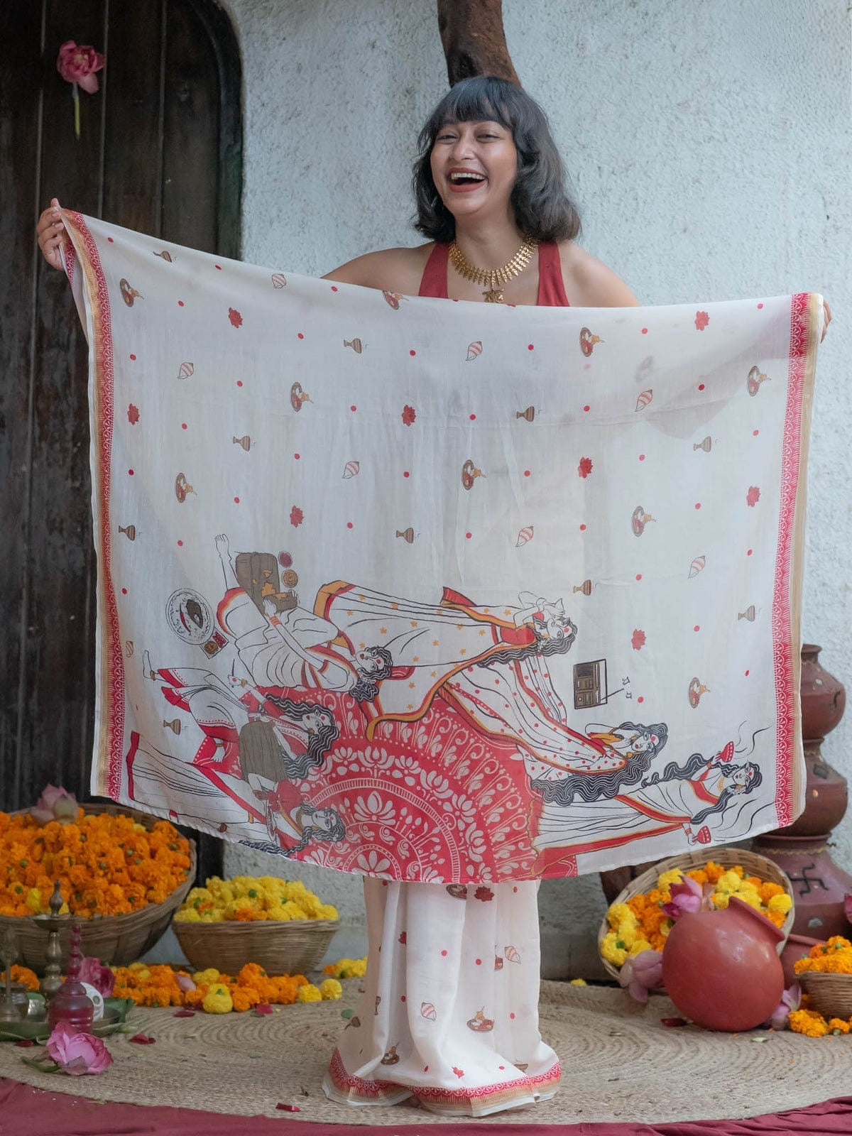 Soft Linen Gold Zari Border Saree
