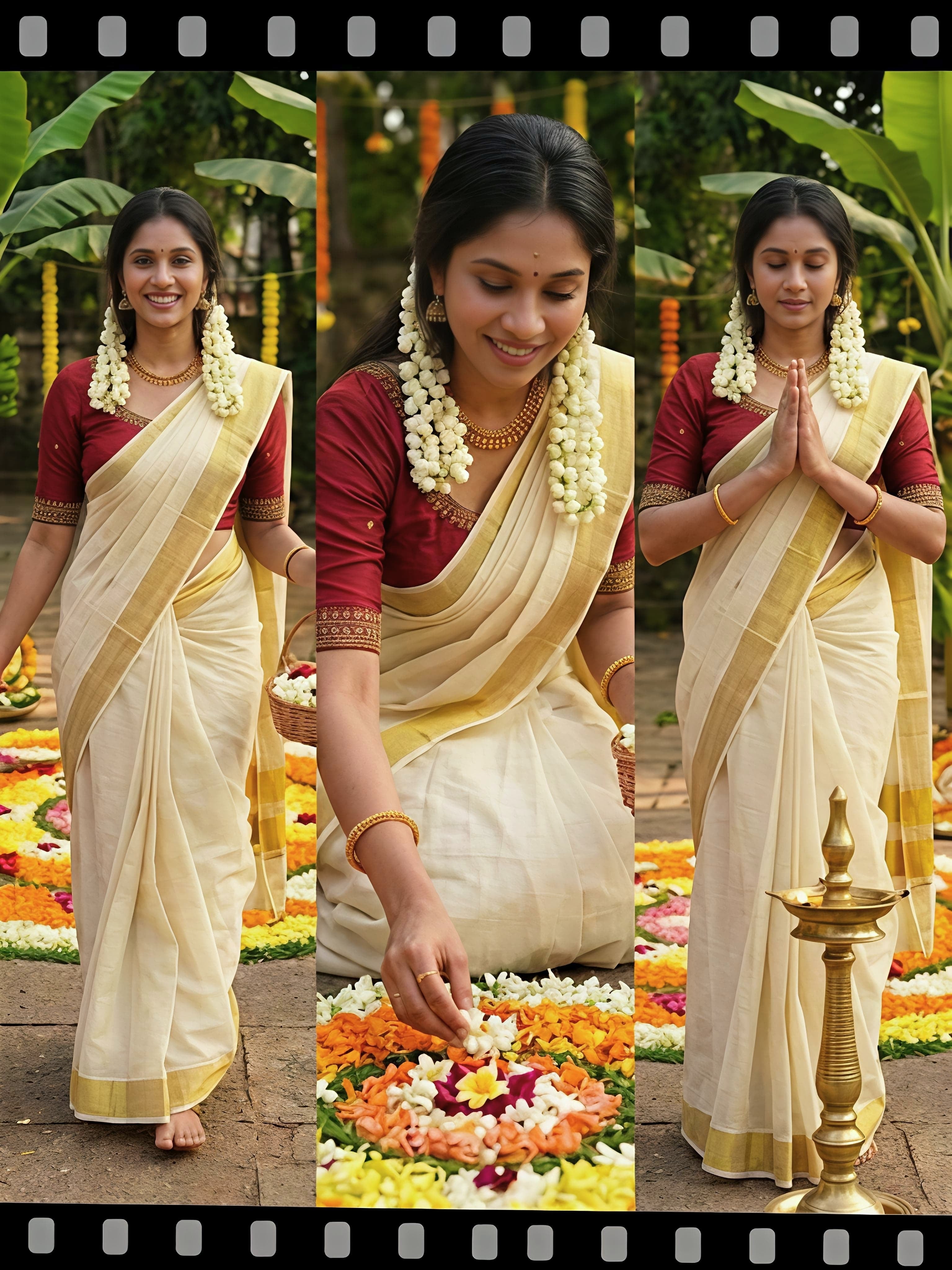 Linen Gold Jari border Kerala Saree