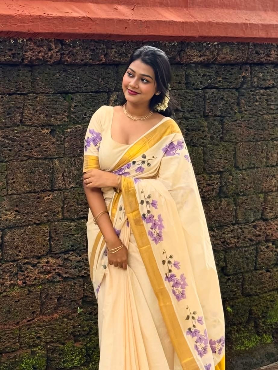 Linen Gold Jari Kerala Saree