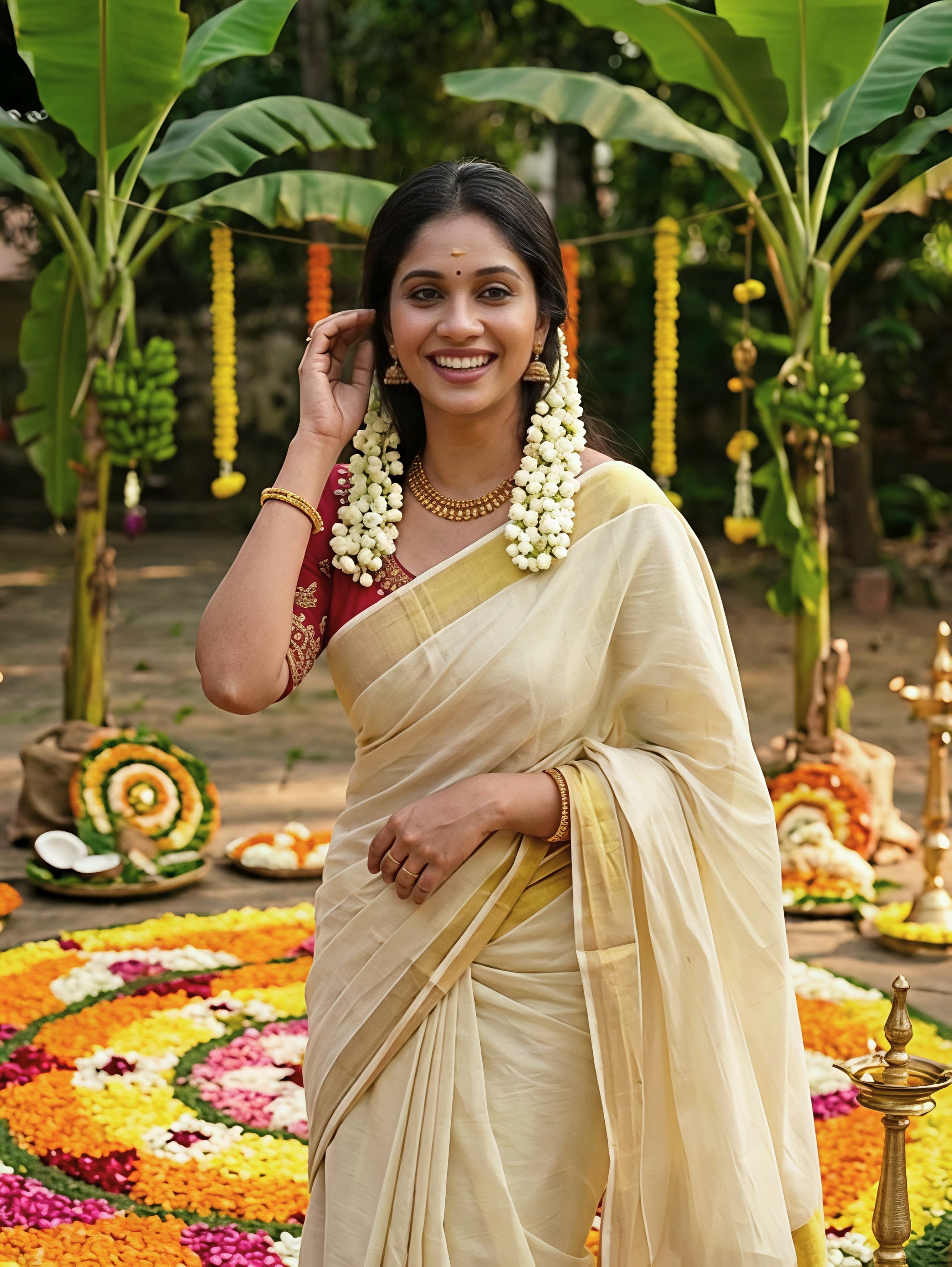 Linen Gold Jari border Kerala Saree