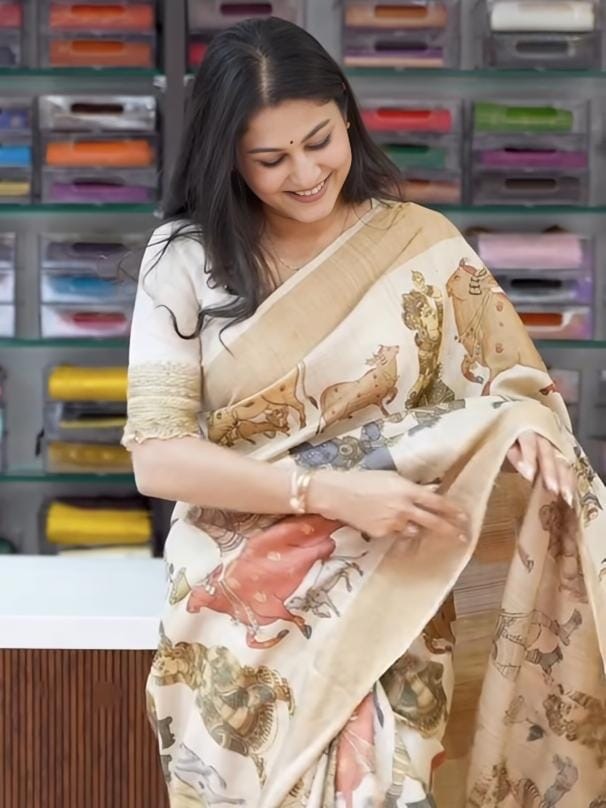 Linen Saree Gold Jari border