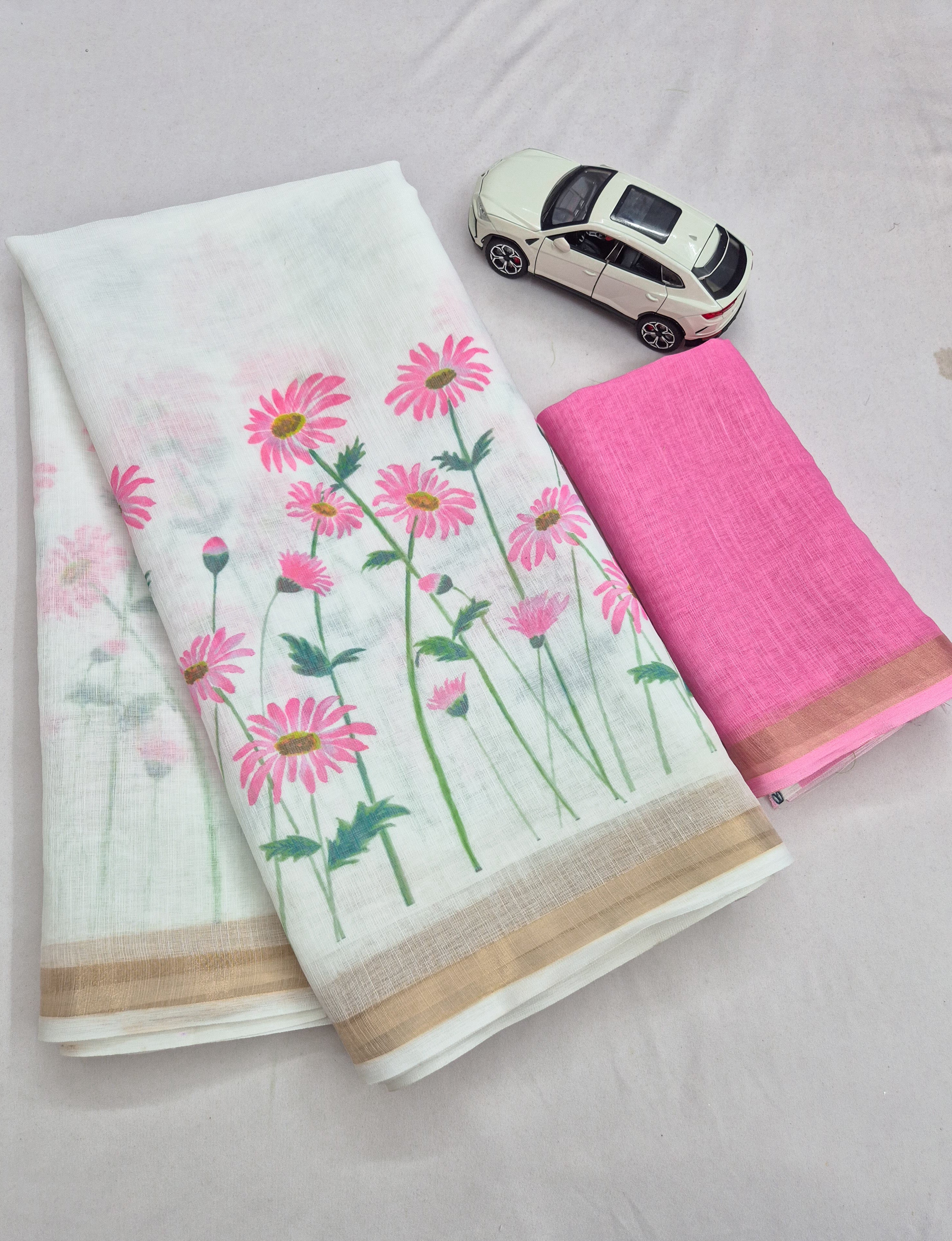 Linen Saree Gold Jari Border