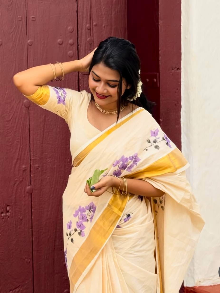 Linen Gold Jari Kerala Saree