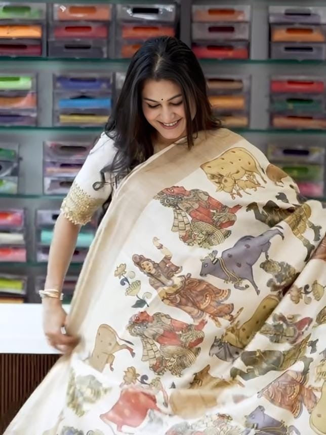 Linen Saree Gold Jari border