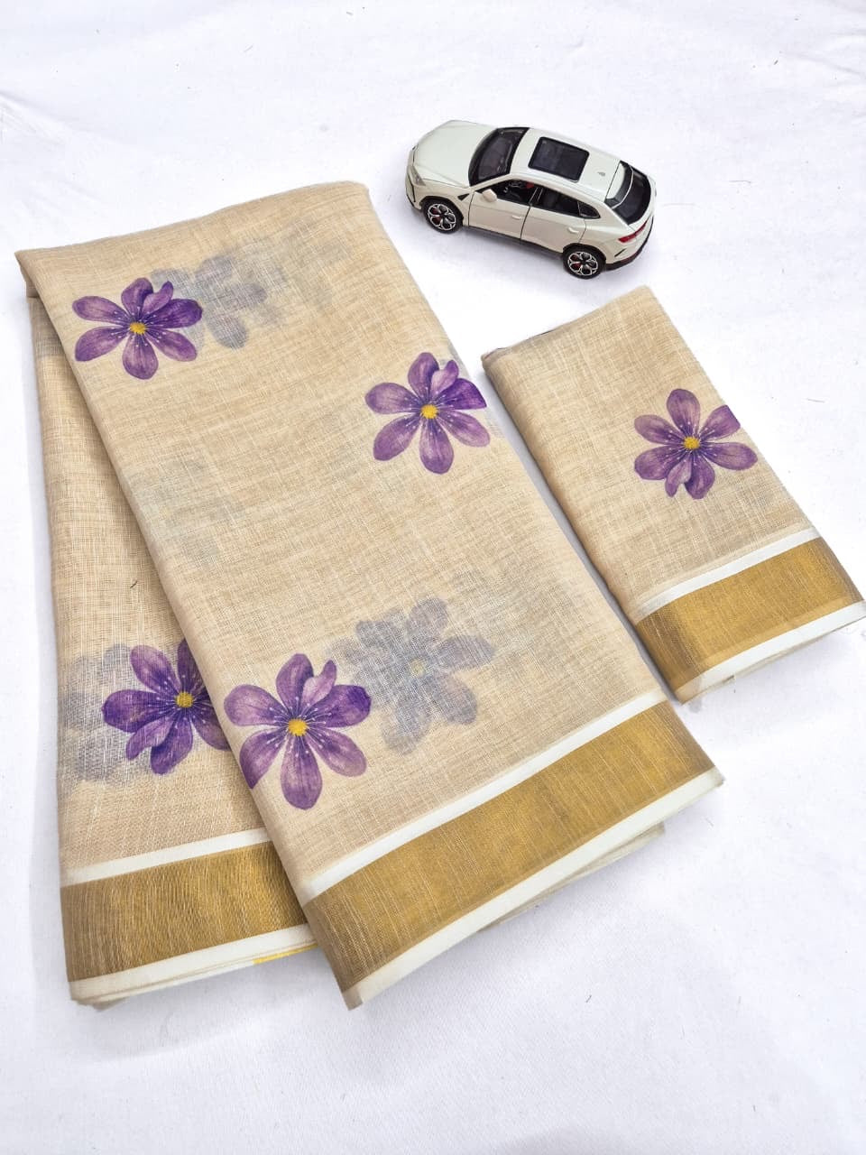 Linen Gold Jari Kerala Saree