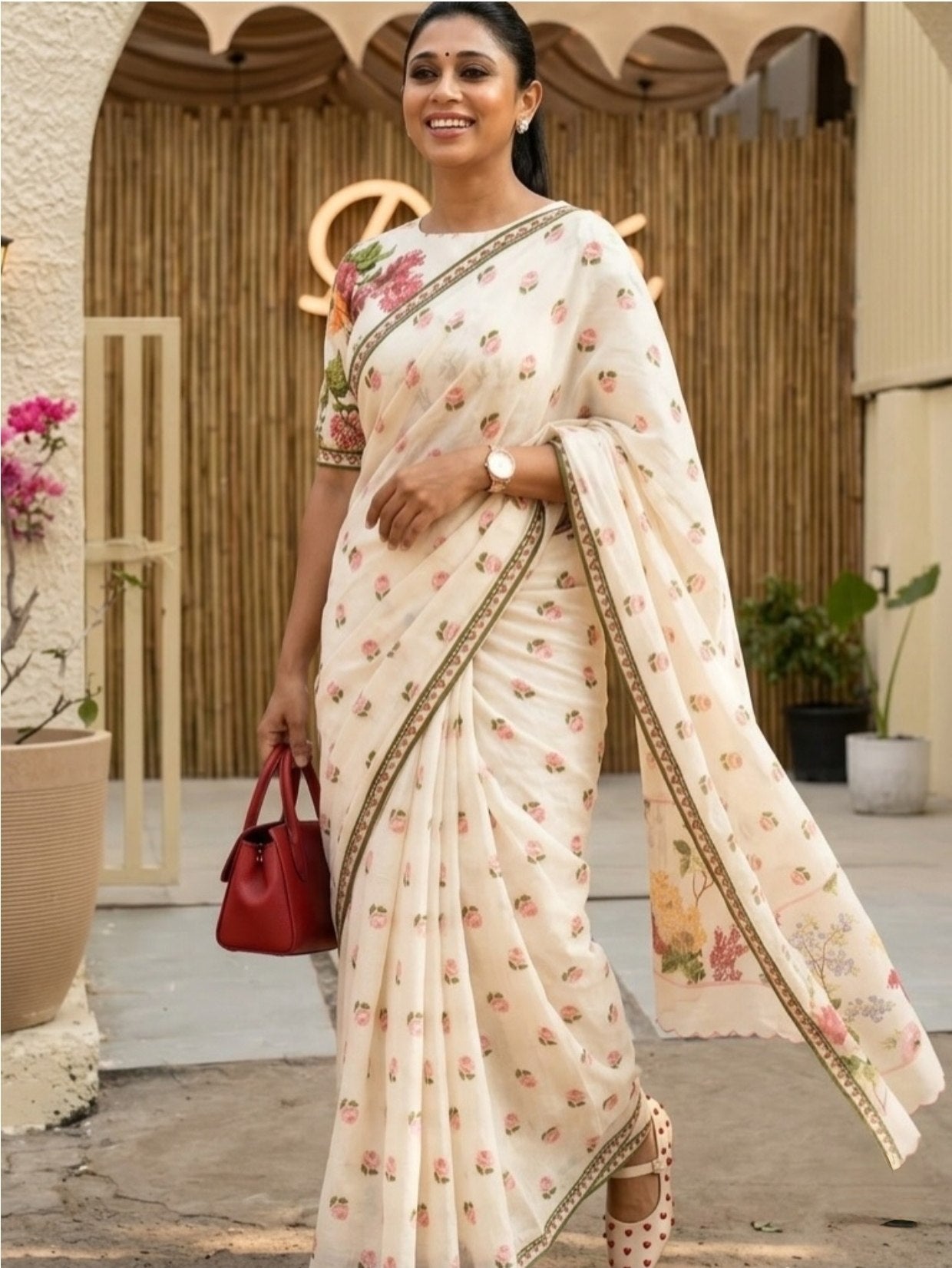 Plain Linen Flower Print