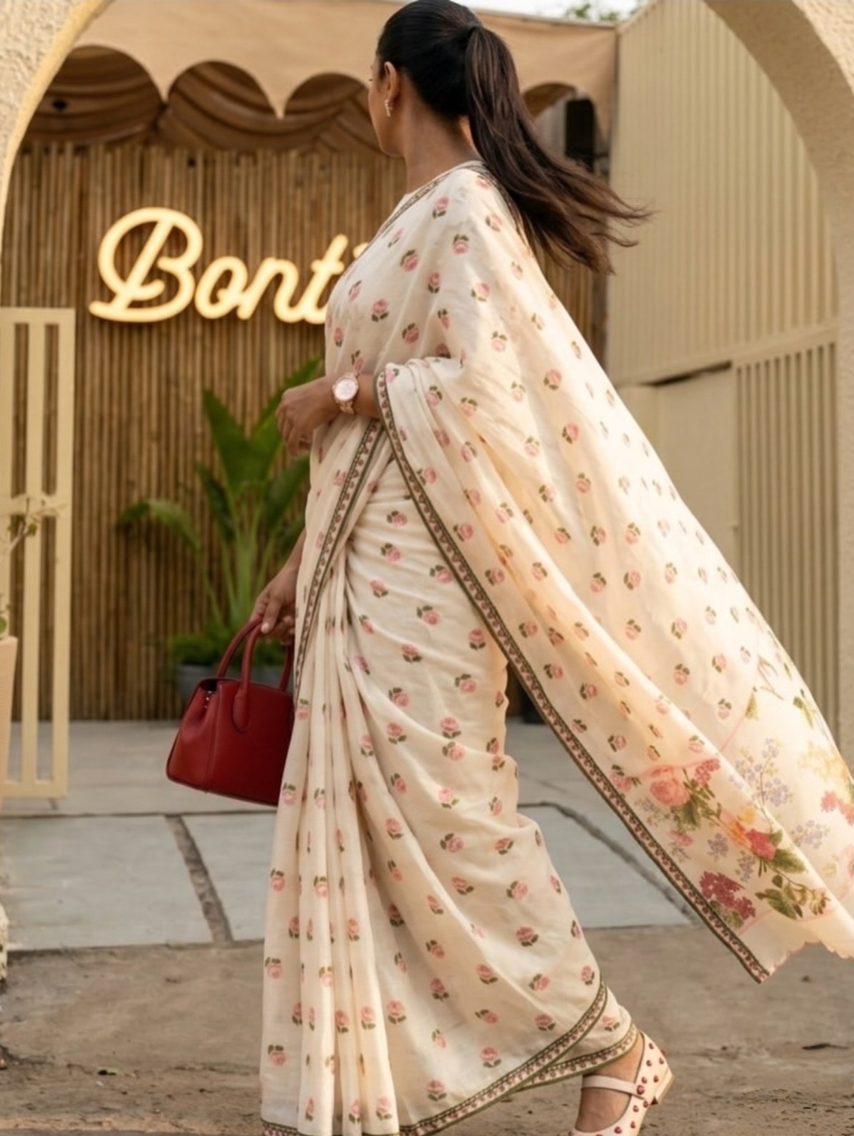 Plain Linen Flower Print