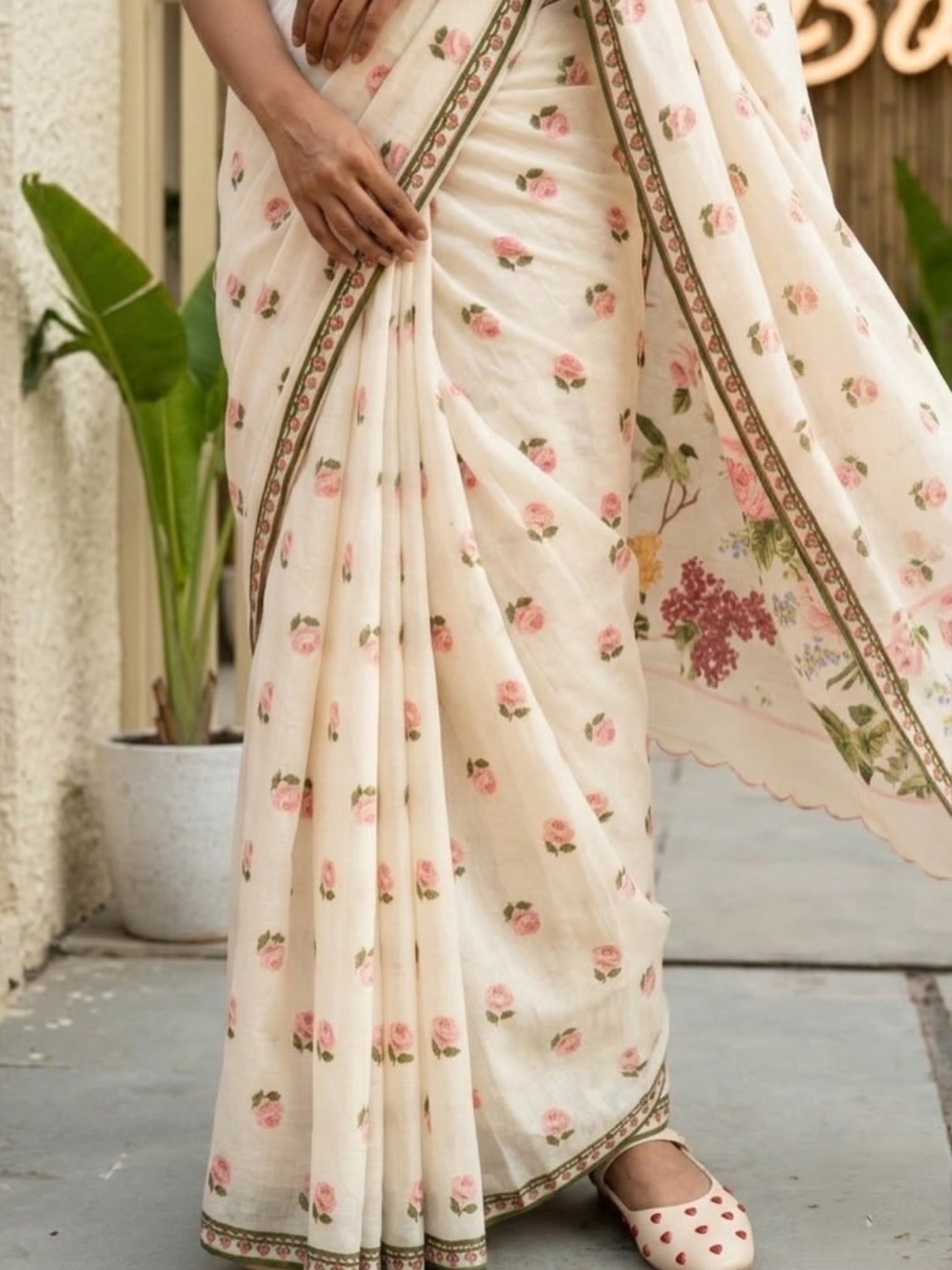 Plain Linen Flower Print