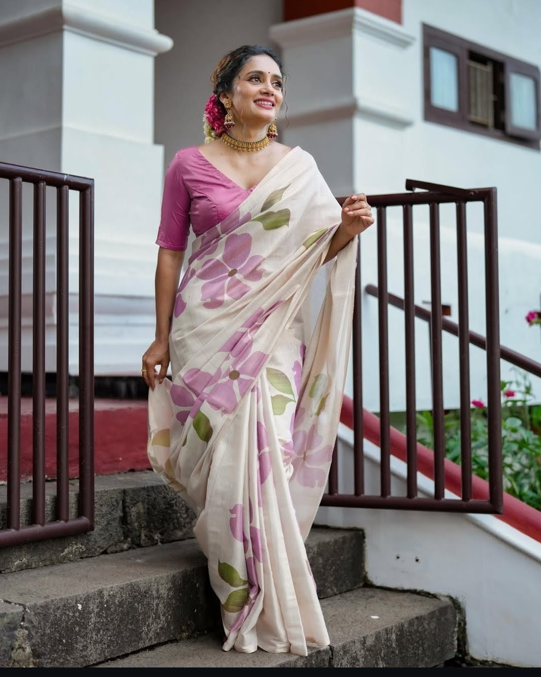 Linen Tissue Silk Flower Print