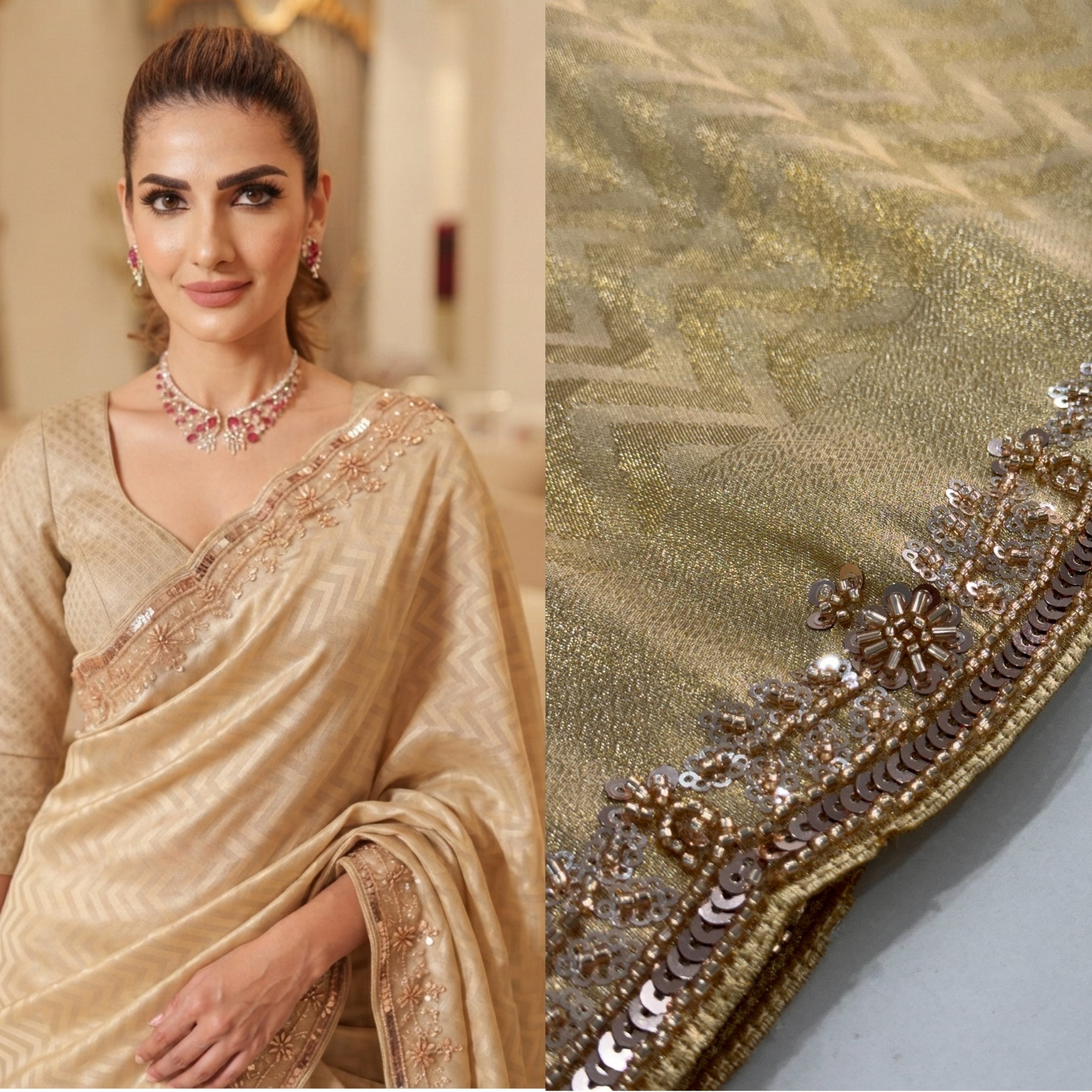 Pure Kanjivaram Silk Beads Work Saree