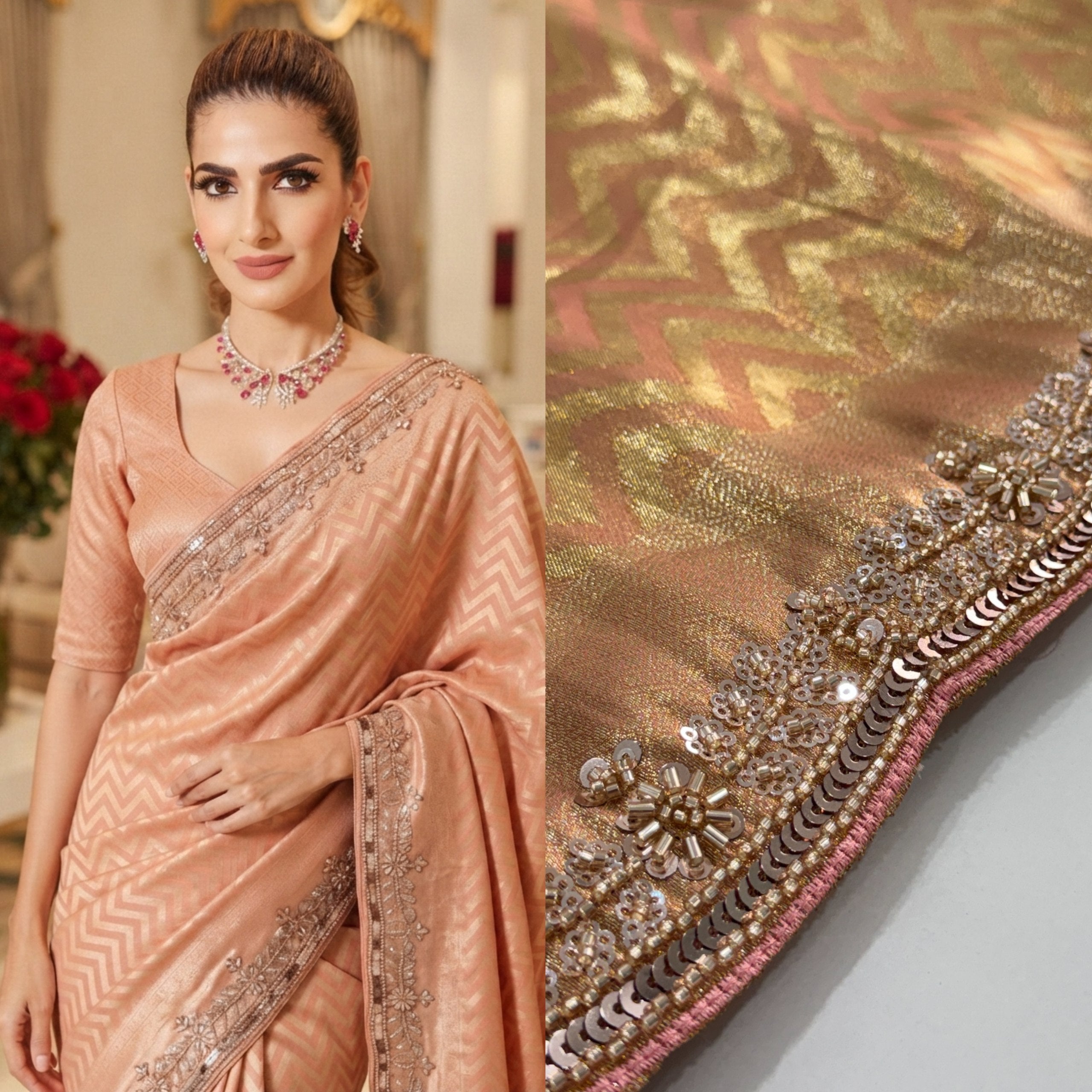 Pure Kanjivaram Silk Beads Work Saree