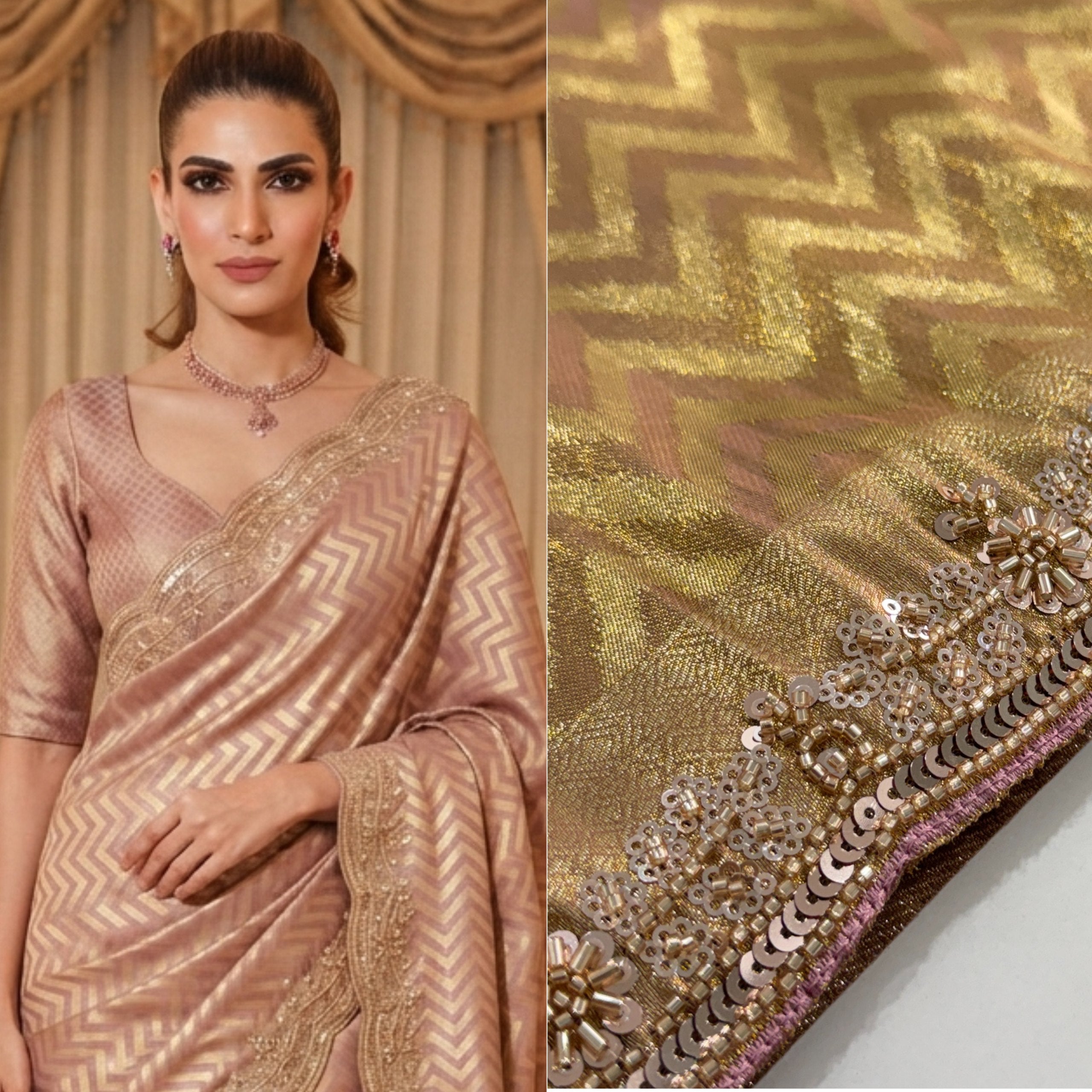 Pure Kanjivaram Silk Beads Work Saree