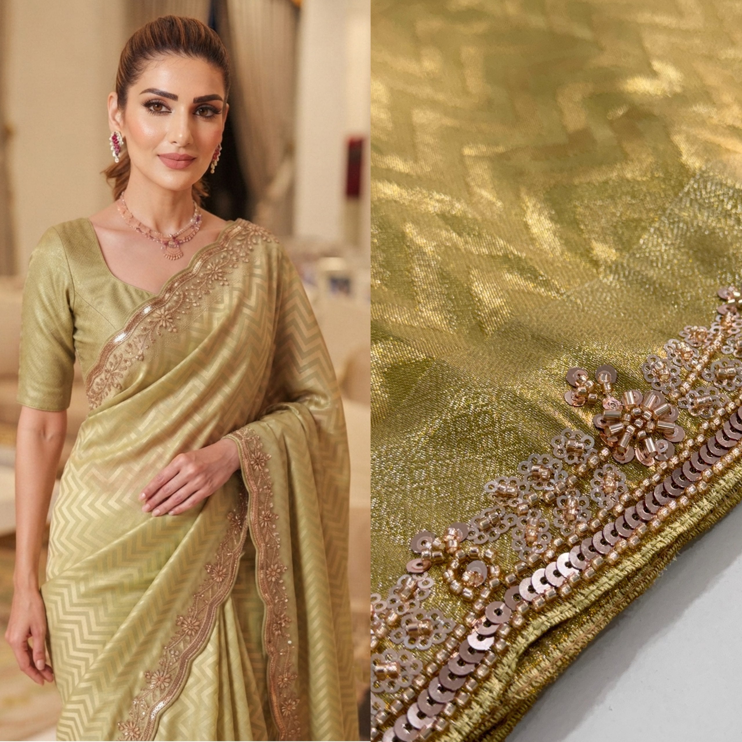 Pure Kanjivaram Silk Beads Work Saree