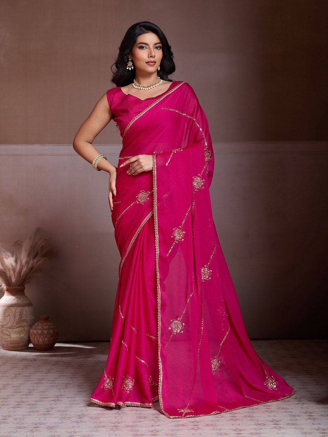 Party Wear Crush Silk Saree