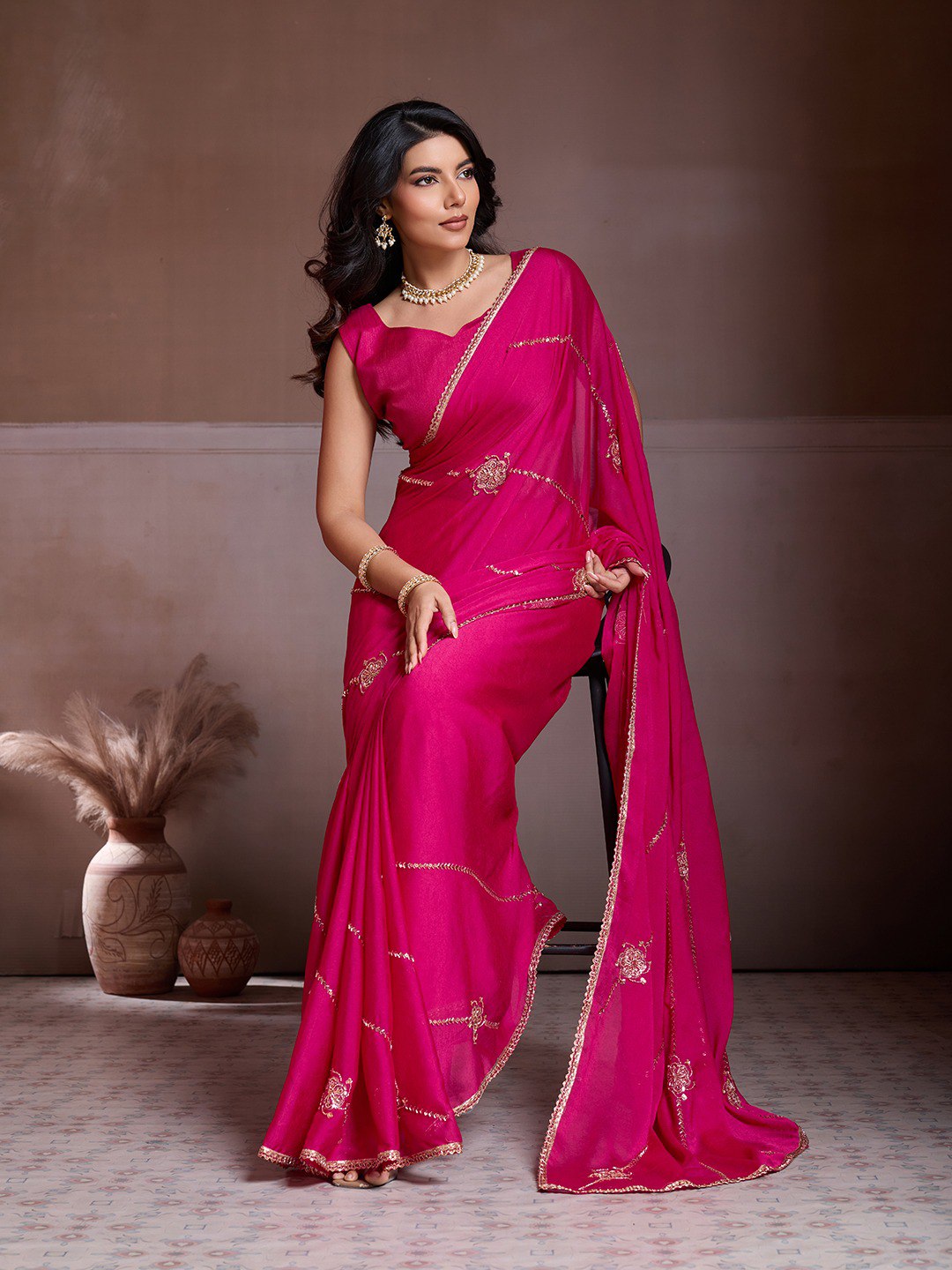 Party Wear Crush Silk Saree