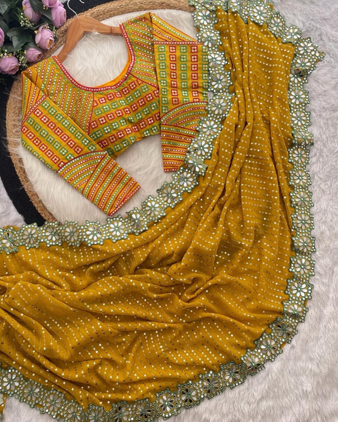 Pure georgette mirror work