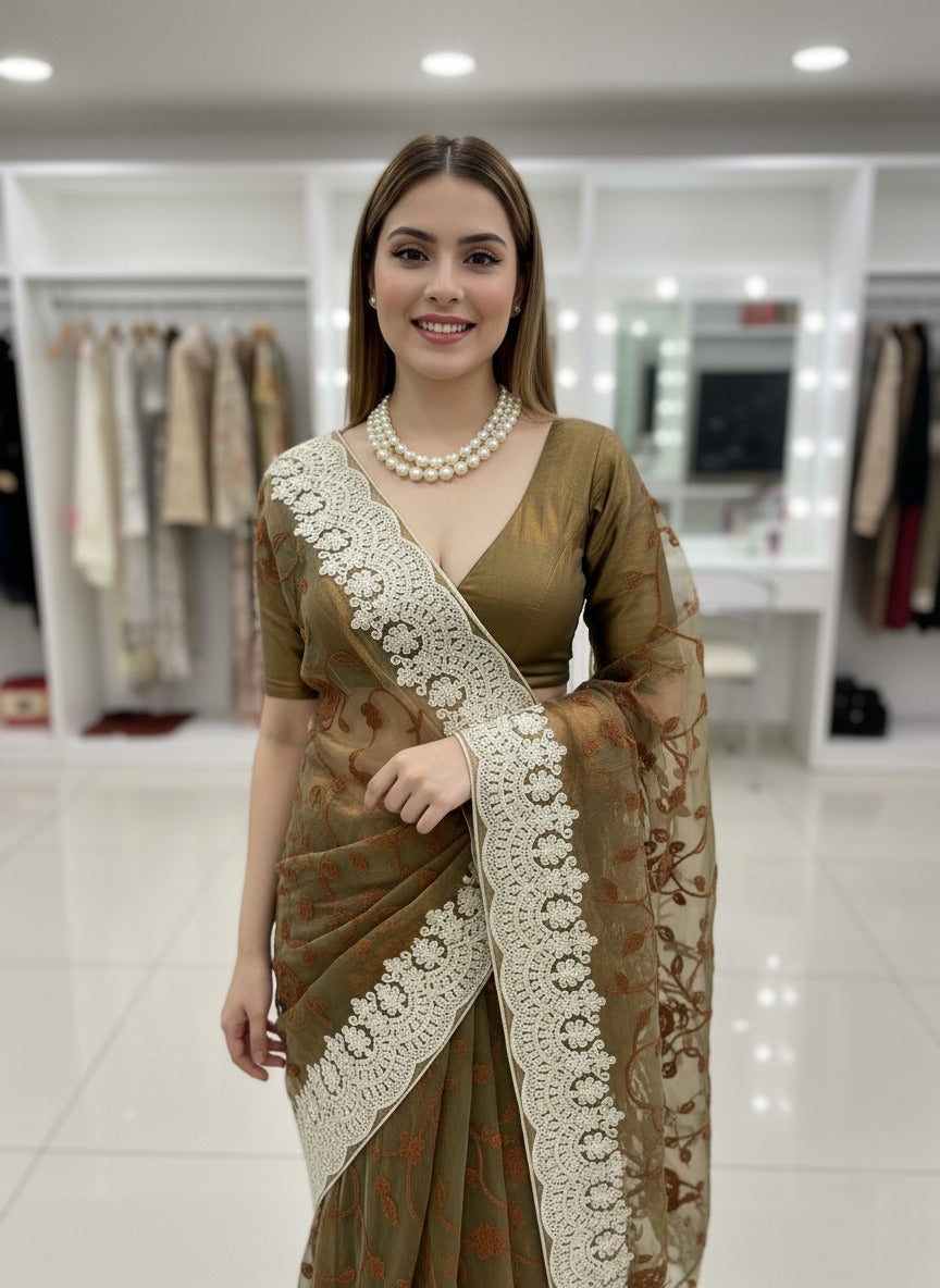 Two Tone Twill Net Saree