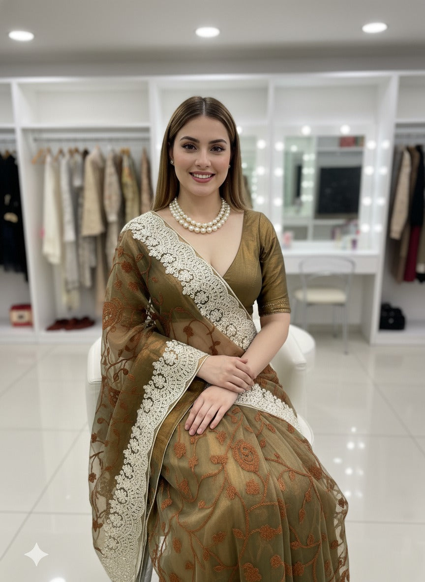 Two Tone Twill Net Saree