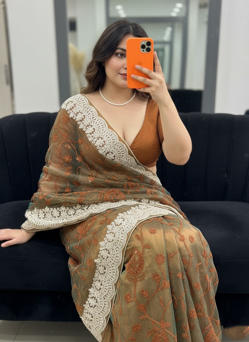 Two Tone Twill Net Saree