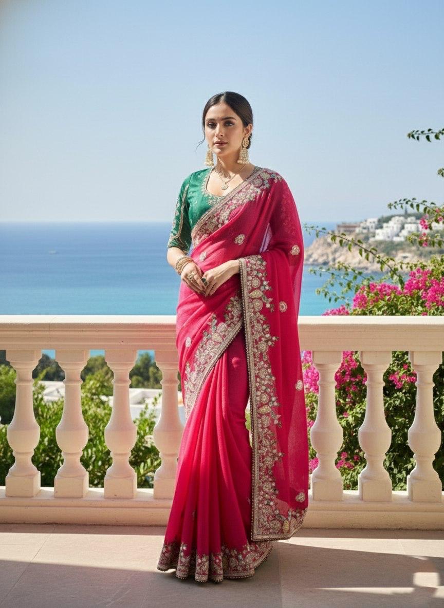 Party Wear Soft Chiffon silk Saree
