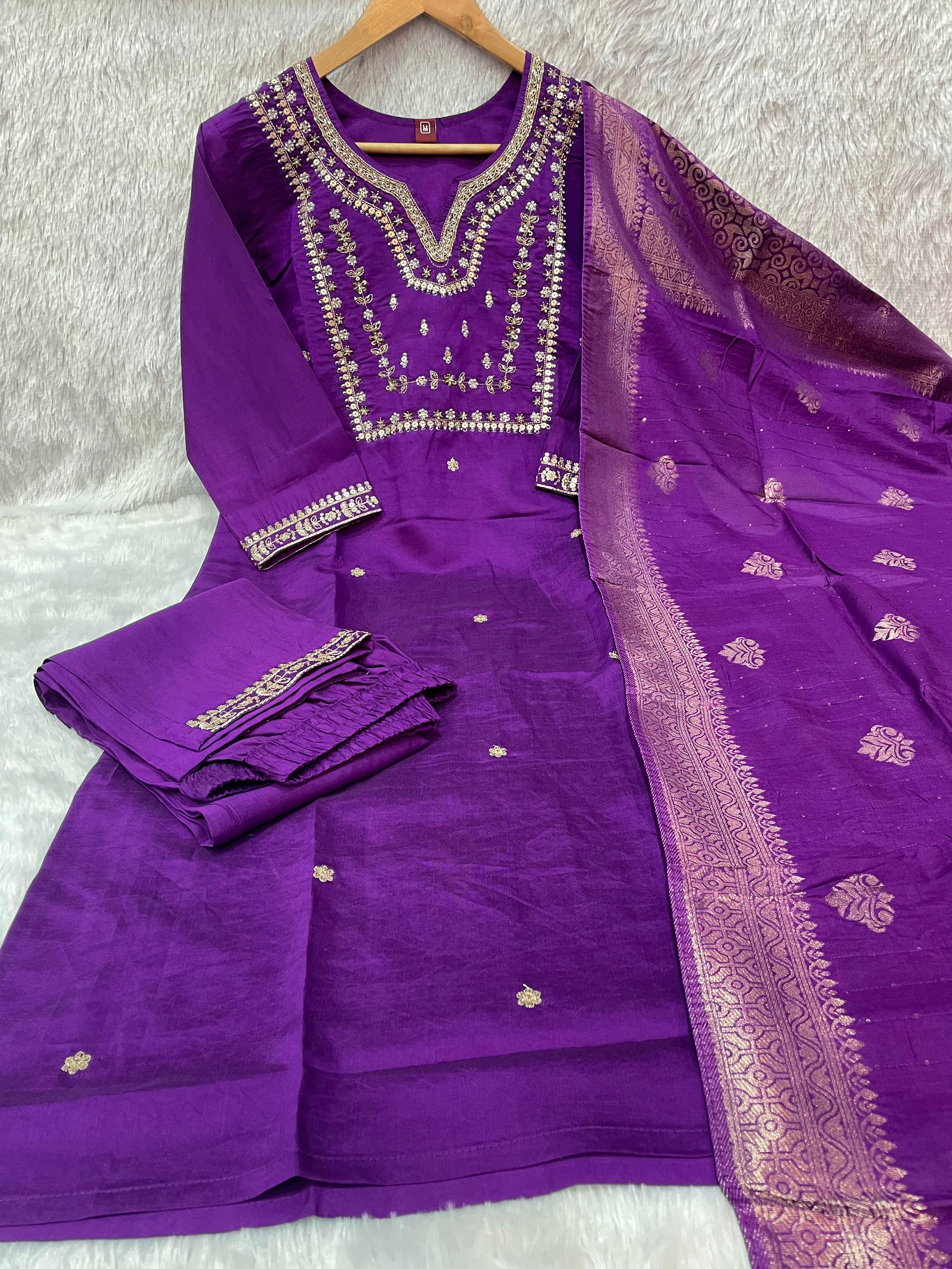 Viscose Silk Kurta Set(Stitched)
