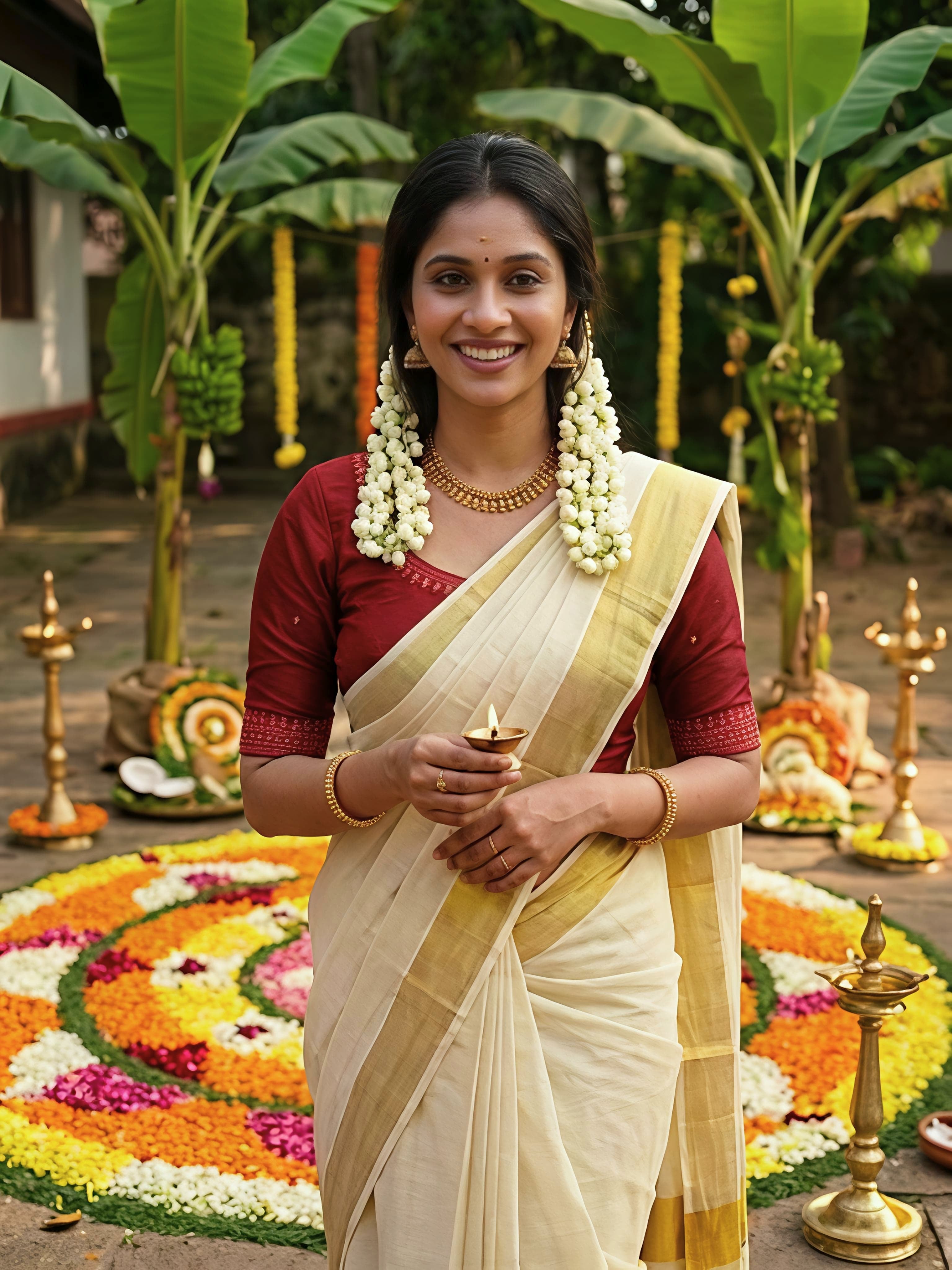 Linen Gold Jari border Kerala Saree