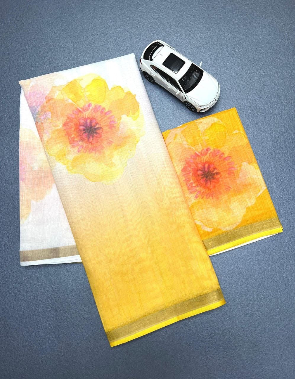 Soft Linen with Gold Zari Border Saree