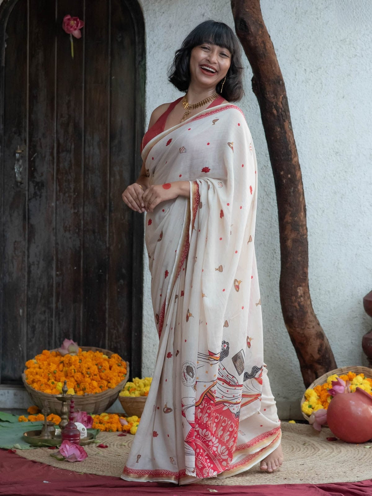 Soft Linen Gold Zari Border Saree