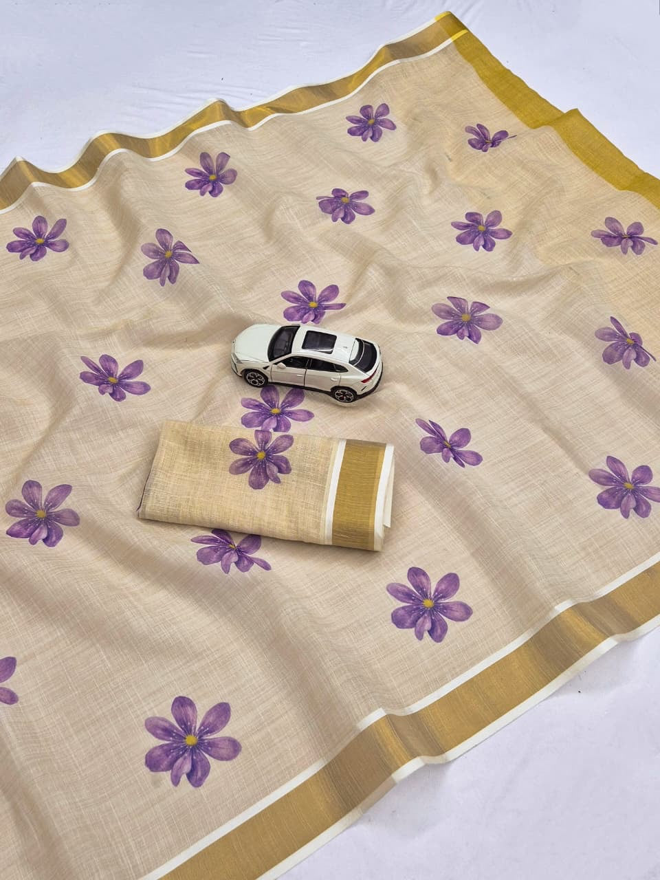 Linen Gold Jari Kerala Saree